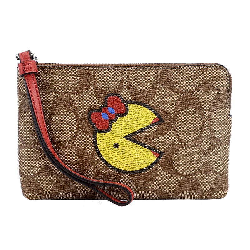 COACH 蔻驰 奢侈品 欧美时尚女士深卡其色印花人造革短款零钱包手包