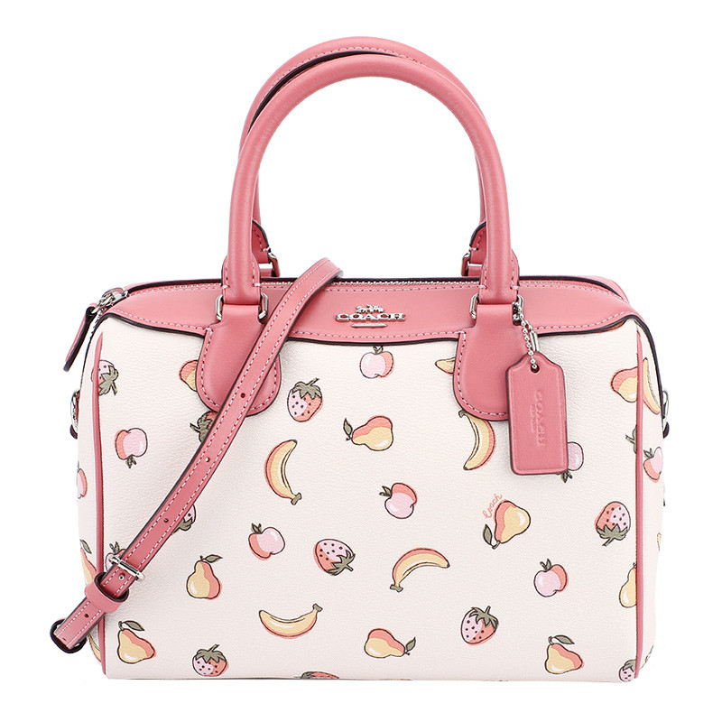 COACH 蔻驰 奢侈品 女士手提包白色图案款皮革手提单肩斜挎桶包欧美时尚