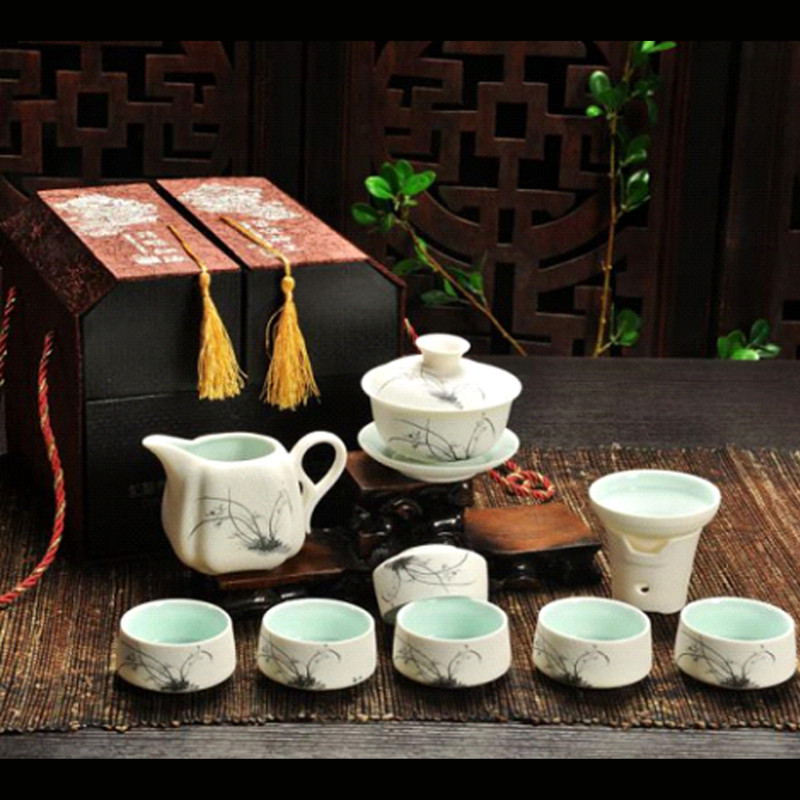 拓牌 10头雪花釉-盖碗/梅开五福（展示盒套装）配件1壶/1盖碗6杯1茶海1过滤1手托 单件装yz 颜色随机