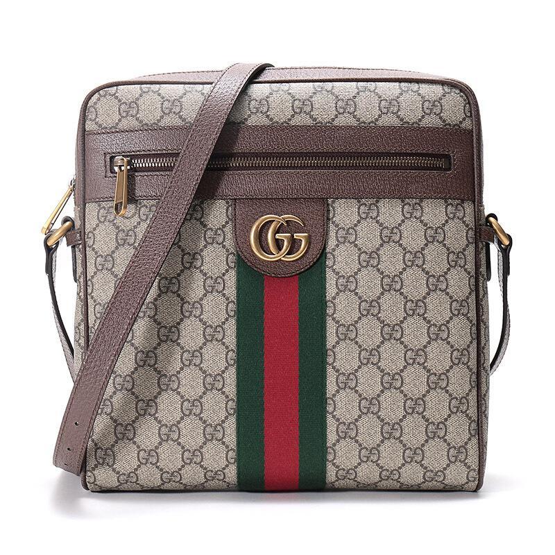 GUCCI 古驰 女士GG图案人造帆布单肩包斜挎包 547934 96IWT 8745-米色乌木色