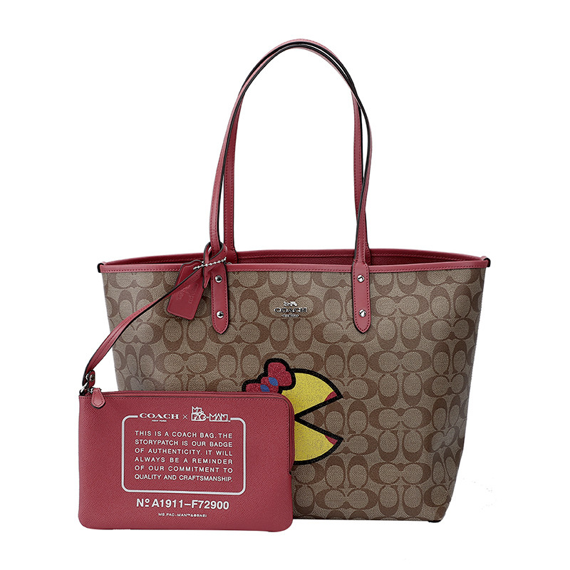 COACH 蔻驰 奢侈品 欧美时尚女士手提包卡其图案款人造革手提单肩双面托特包 卡其图案款