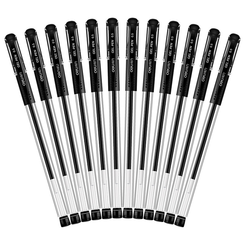 得力(deli)6600经典办公中性笔12支/盒0.5mm 黑色
