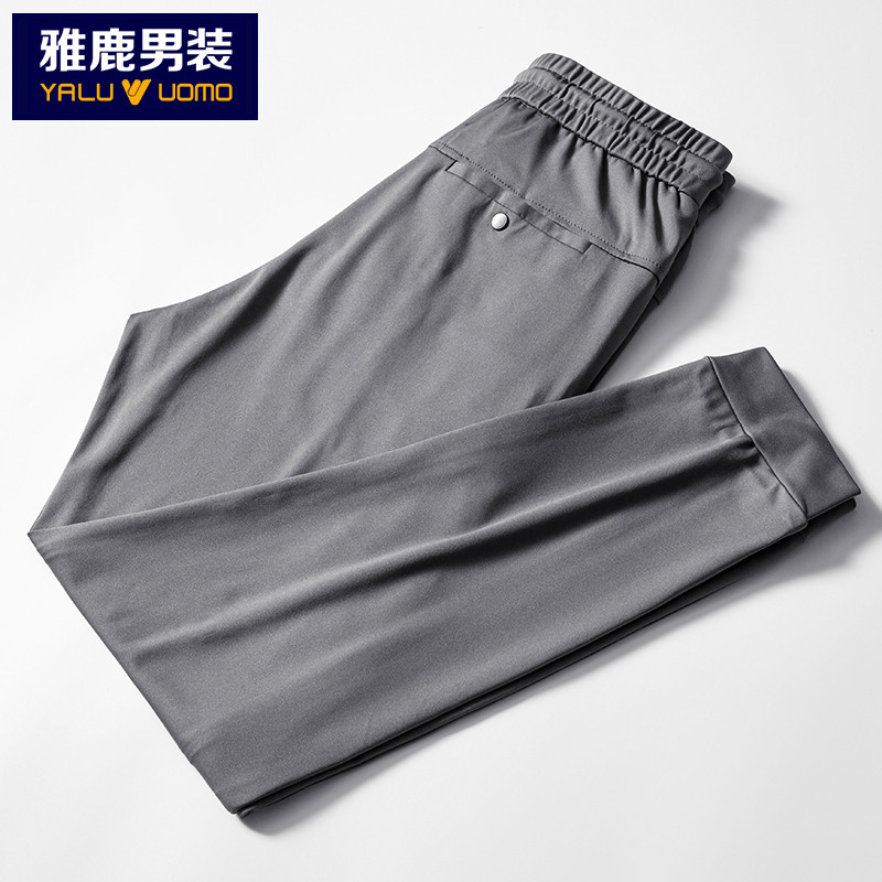 雅鹿男装休闲裤男百搭弹力韩版潮流修身长裤男裤子小脚运动裤A19101922 38(185/100A） 灰色
