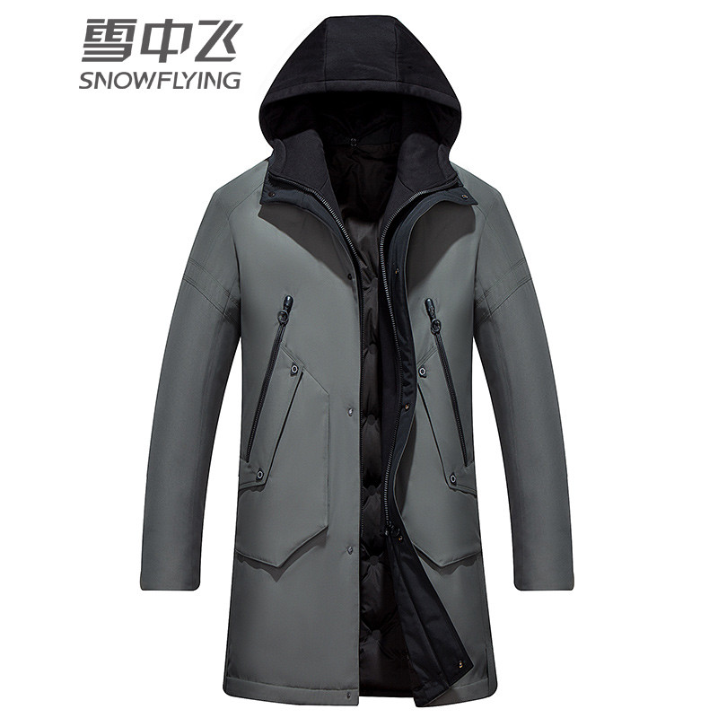雪中飞2019商场同款时尚休闲帅气连帽秋冬中长款羽绒服男 190 豆绿色