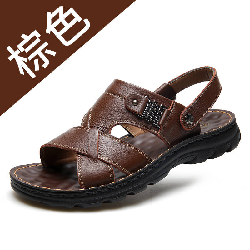 策霸CEBA凉鞋男2018夏季新款男士凉拖两用鞋软底真皮沙滩鞋防滑凉鞋 加厚棕色 43码
