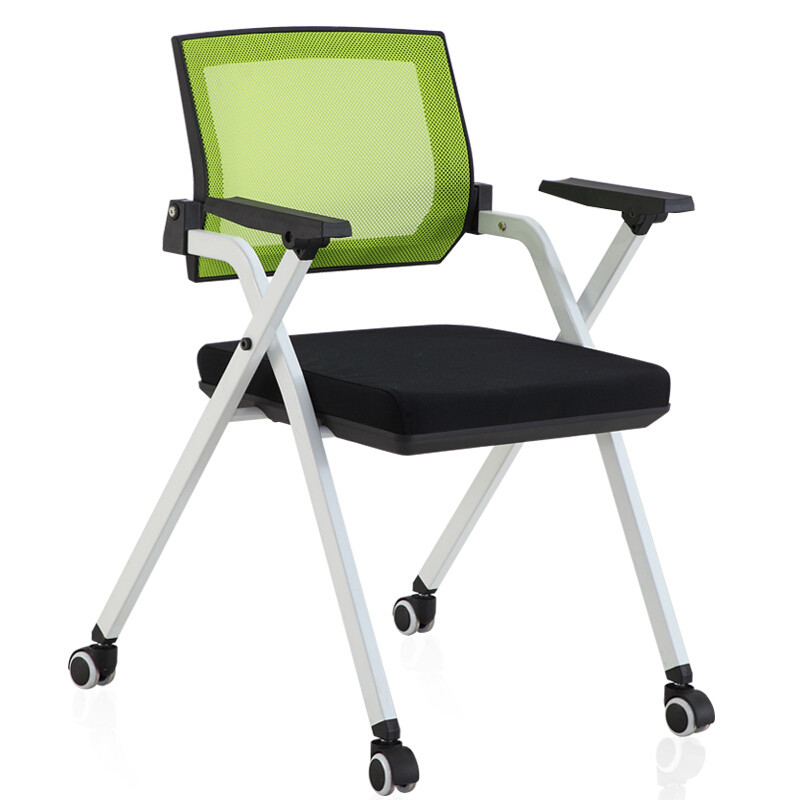 培训椅带写字板折叠桌椅一体学生靠背职员办公椅子简约网布会议椅款式 滑轮白