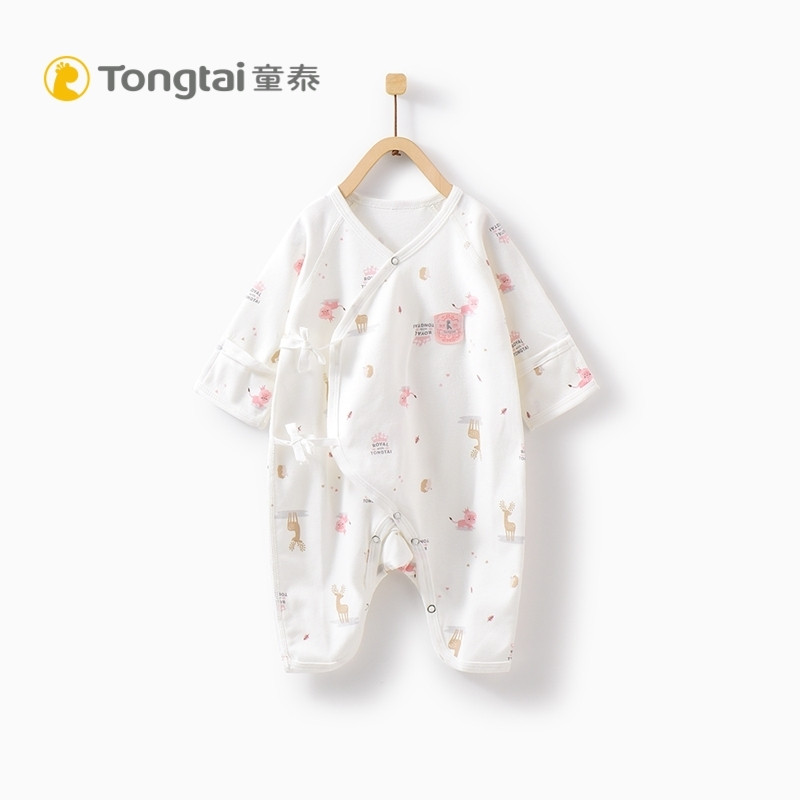 童泰婴儿纯棉蝴蝶哈衣0-3个月初生儿系带连体衣爬服 52cm 粉色