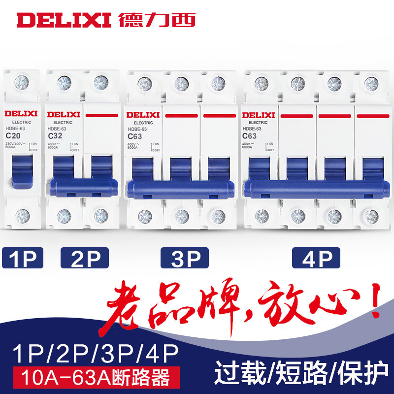 德力西空气开关家用电闸1P20A2P小型短路保护器断路器 空开 40A 2P