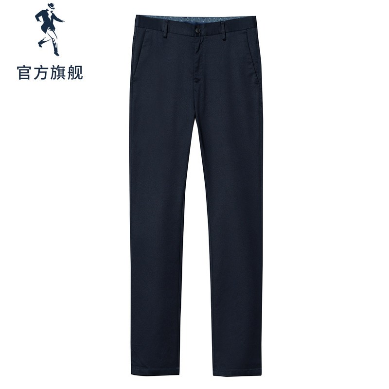 商场同款与狼共舞休闲裤男2019秋季新款男士修身黑色休闲长裤子DZ 28 102深蓝