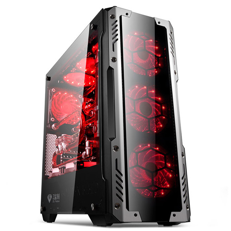 金河田峥嵘Z2黑色台式电脑水冷主机箱玻璃面板ATX游戏大侧透配3个炫彩红光风扇