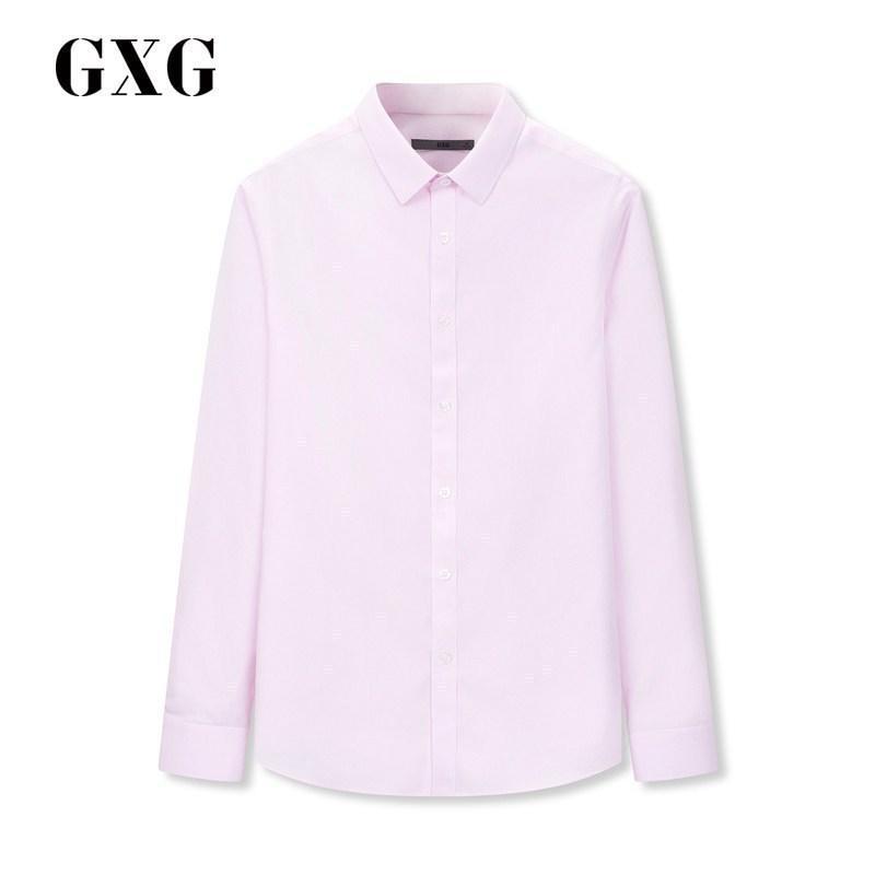 GXG男士春季休闲时尚潮流商场同款粉色长袖衬衫_1 185/XXL 粉色