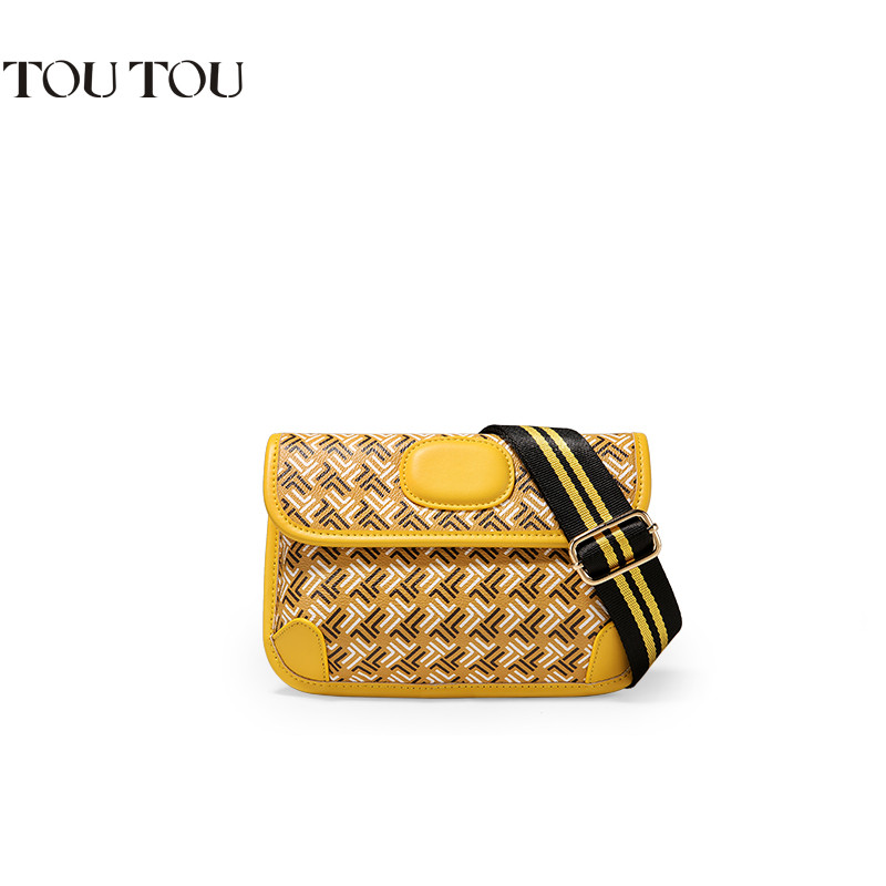 TOUTOU2019狗牙印花包包宽肩带简约百搭单肩胸包ins潮 桑巴黄