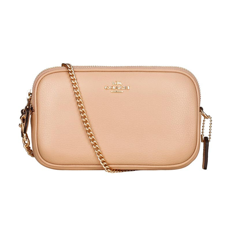 COACH 蔻驰 奢侈品 女士紫色/米色皮革单肩斜挎链条包 米色
