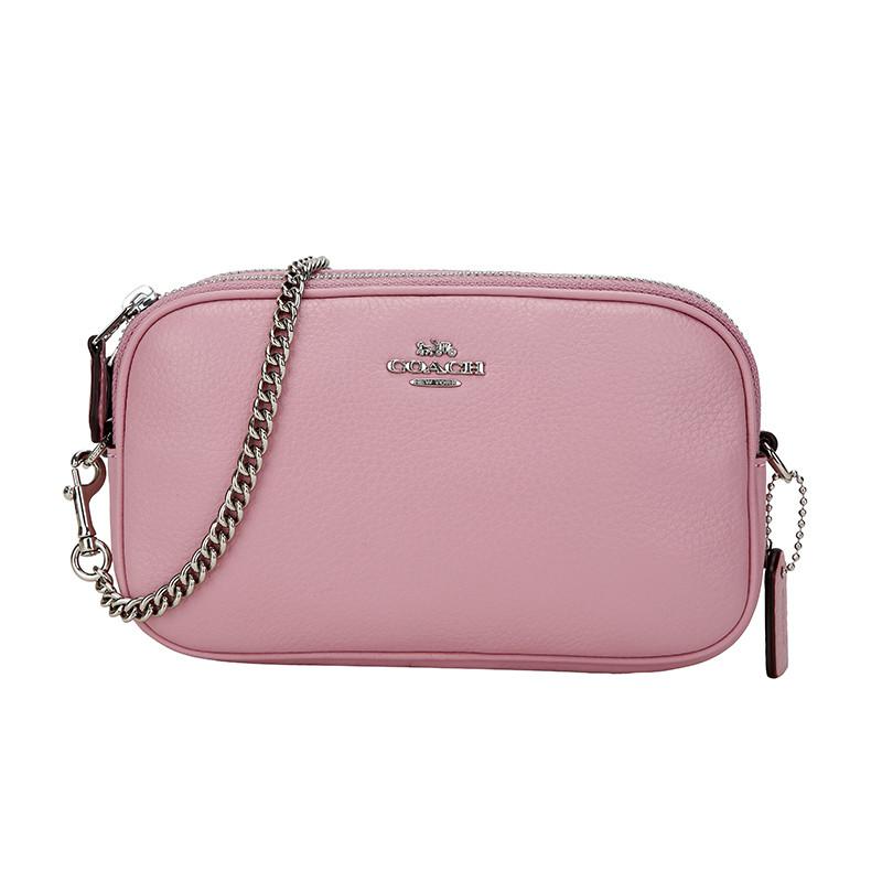 COACH 蔻驰 奢侈品 女士紫色/米色皮革单肩斜挎链条包 紫色