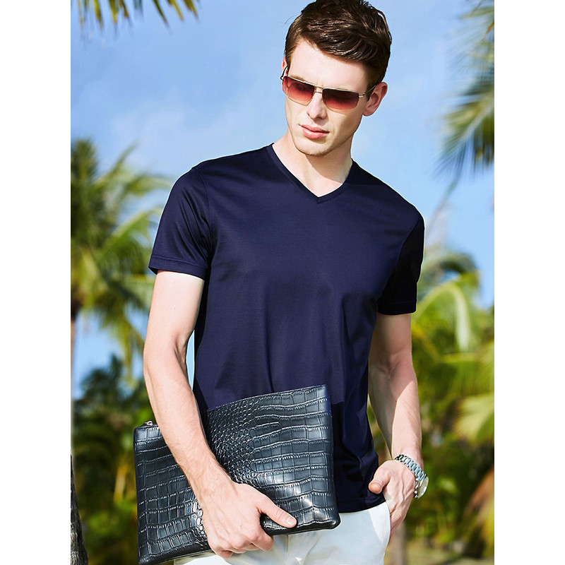 JOW 桑蚕丝正品真丝短袖V领T恤 M 上青