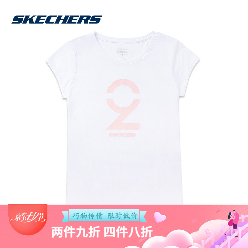 Skechers斯凯奇女装新款短袖T恤衫简约休闲运动上衣SMPS219W013 M 亮白色/19