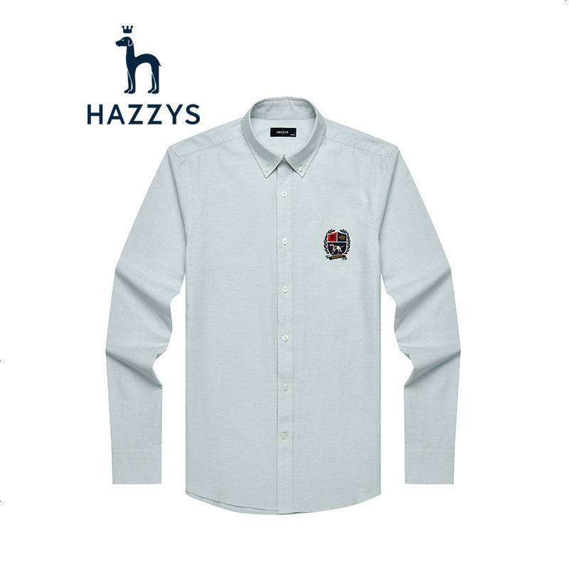 哈吉斯HAZZYS春夏新款衬衫男保暖休闲长袖衬衫 浅灰色LE 185/104A_52