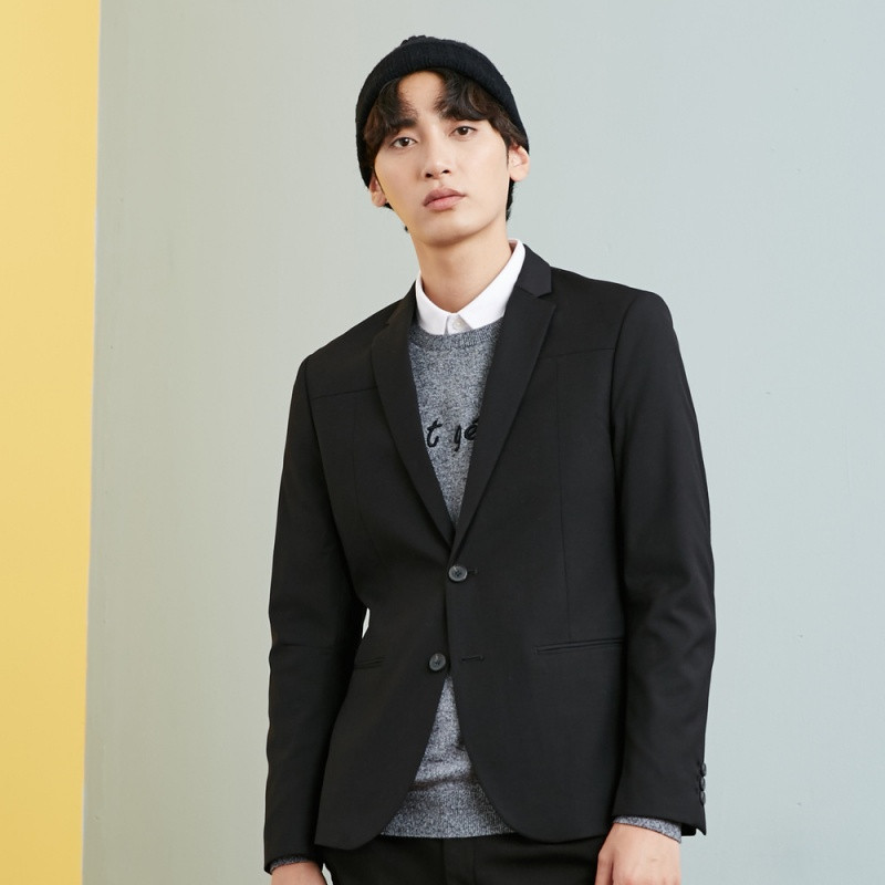 美特斯邦威西服男春秋新款简洁分割西装 170/92A 影黑