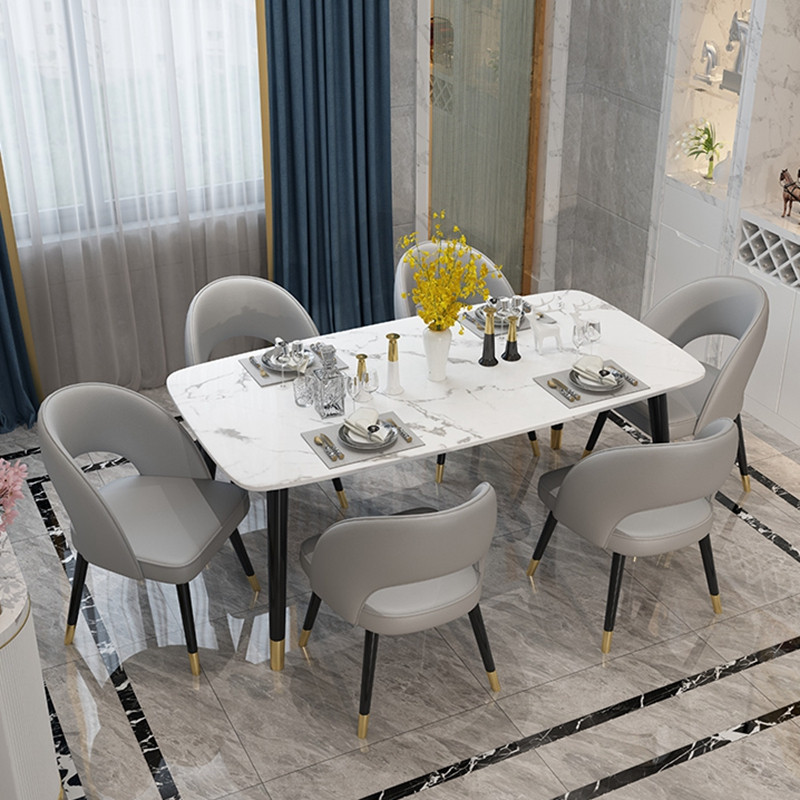 北欧轻奢大理石长方形餐桌 1.6米餐桌+4把餐椅