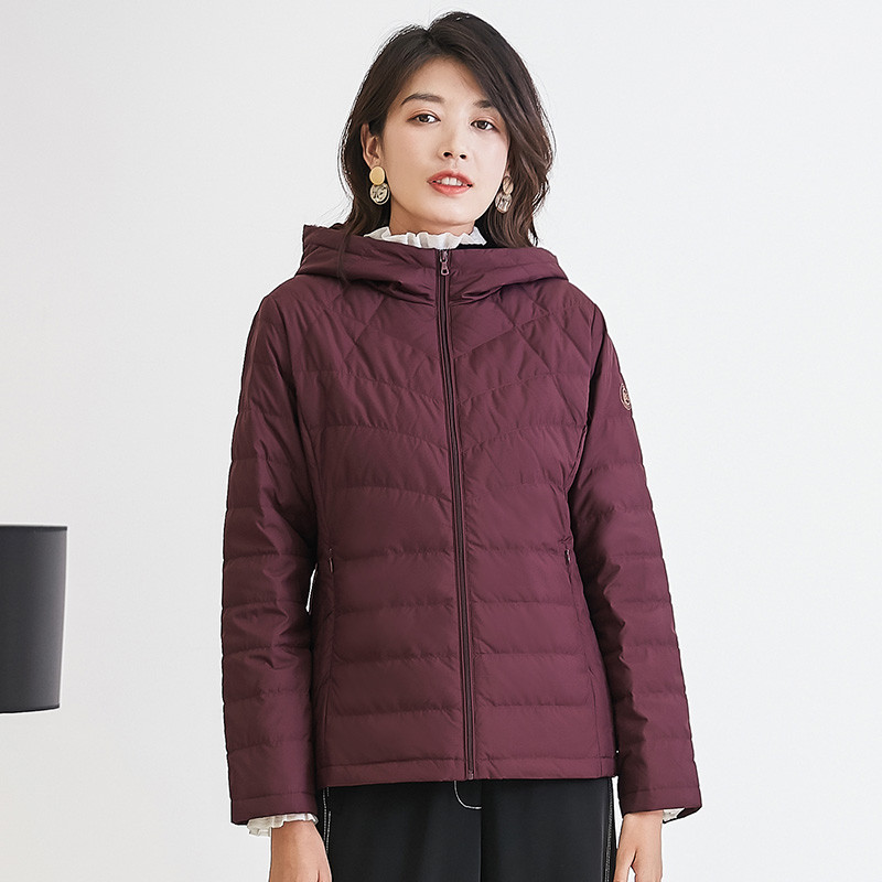 冰洁2019秋冬新款轻薄羽绒服女短款时尚修身连帽鸭绒外套韩版J90131110 190/112B 酱酒红1140