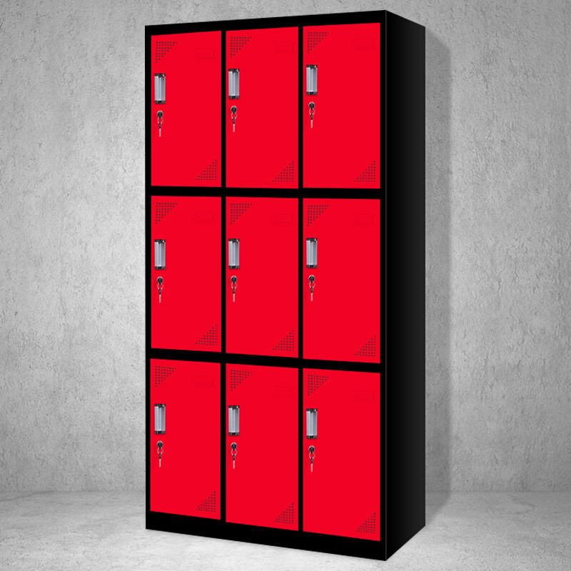欧宝美彩色更衣柜多门柜员工柜带锁储物柜存包柜浴室员工柜九门衣柜 红色（单位：台）