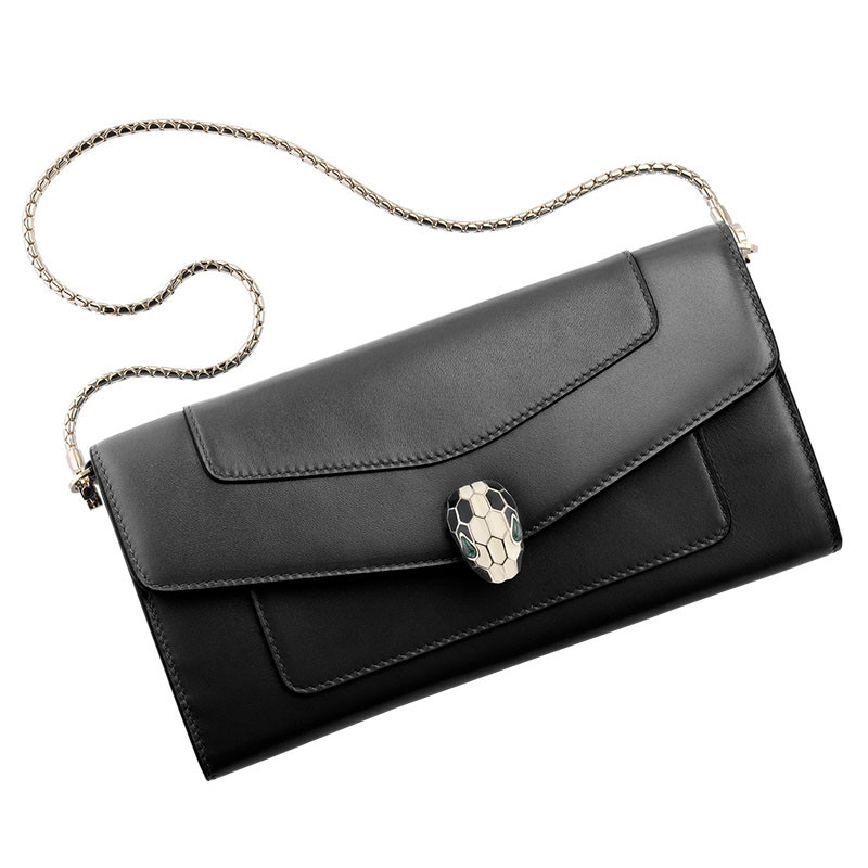 Bvlgari/宝格丽 （预售）女包2019新款牛皮蛇头扣环单肩手拿包链条包 黑色