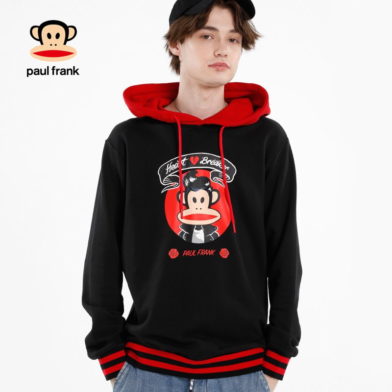 PaulFrank/大嘴猴春秋季新款卫衣男套头衫时尚潮牌外套男士J 黑色 XXL