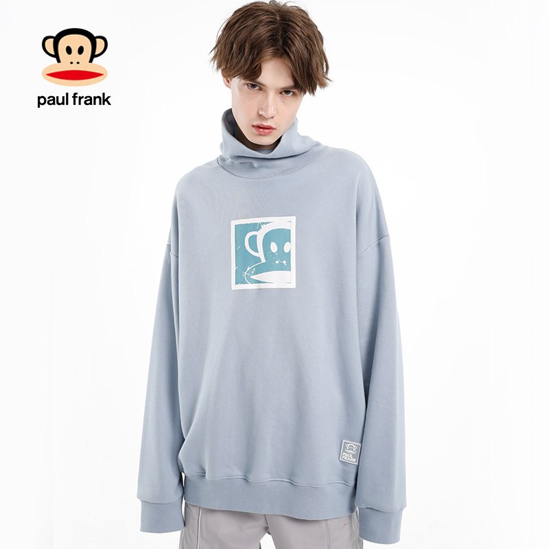 PaulFrank/大嘴猴2019秋季新款卫衣男高领套头衫韩版休闲宽松 XXL 蓝灰色