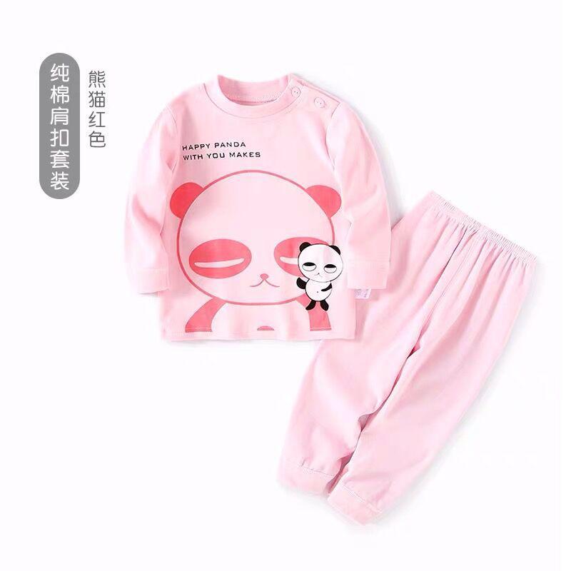 婴儿秋衣套装纯棉儿童内衣秋裤衣服男童女童春秋新生宝宝薄款睡衣棉 诺妮梦 熊猫红色平腰 66建议0-6个月