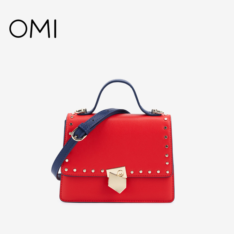 欧米OMI包包女2019新款百搭斜挎包复古简约手提包网红时尚单肩包 红色