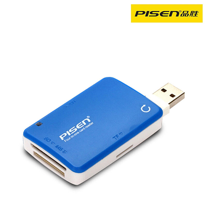 品胜(PISEN)多功能读卡器 4合1 支持单反/数码相机/内存卡/手机TF M2 MS SD卡多合一 蓝色