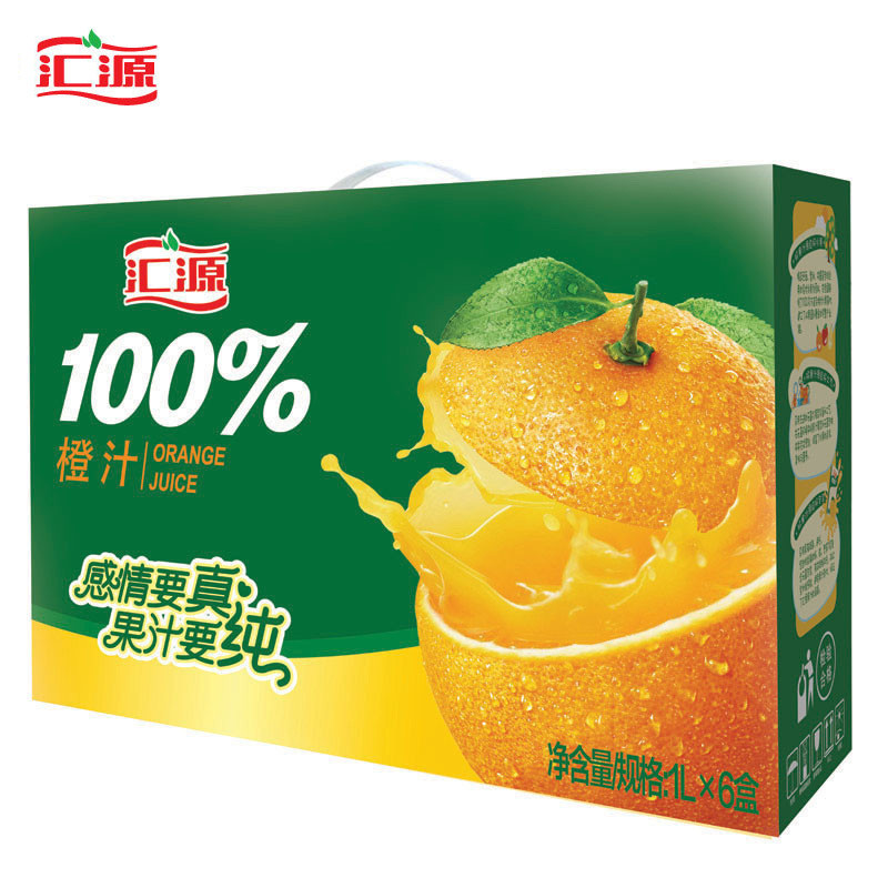 汇源 100%橙果汁1L*6盒 便携装 果汁饮料美味