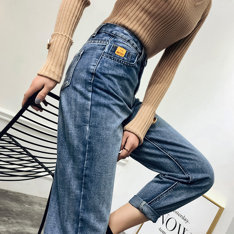 SH苼荟牛仔裤女宽松2019秋季新款宽松哈伦裤高腰韩版老爹裤女裤sh1685 浅蓝 31码