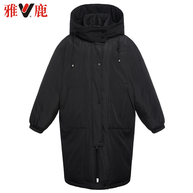 yaloo/雅鹿羽绒服女中长款连帽保暖加厚2019新款韩版时尚女装反季 S 黑色
