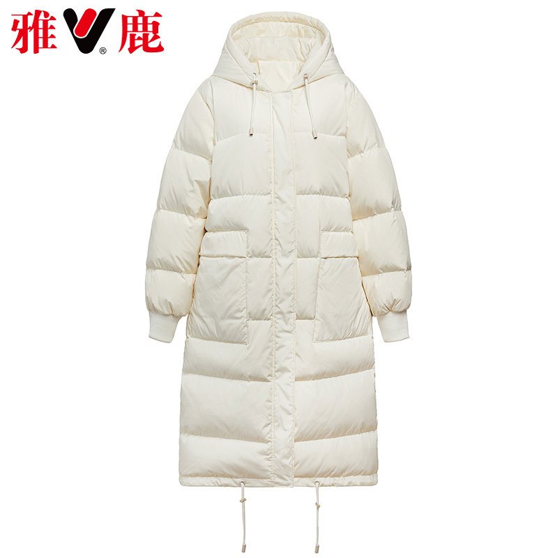yaloo/雅鹿2019冬季新款加厚羽绒服女韩版中长款连帽白鸭绒外套w S 米色