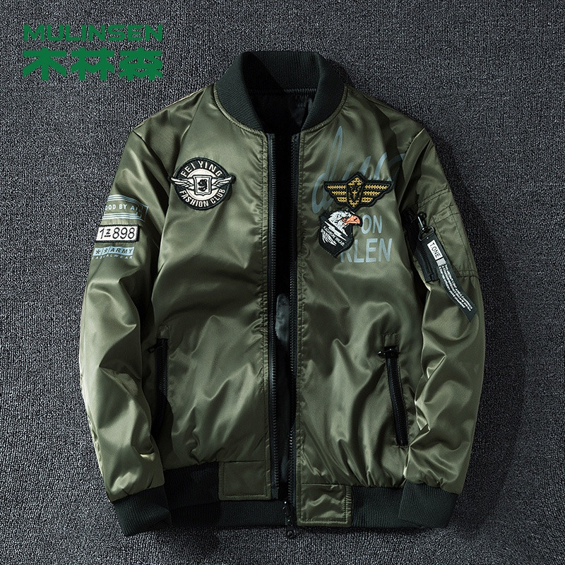 木林森(MULINSEN)飞行员夹克男韩版刺绣棒球服薄款军装外套9988