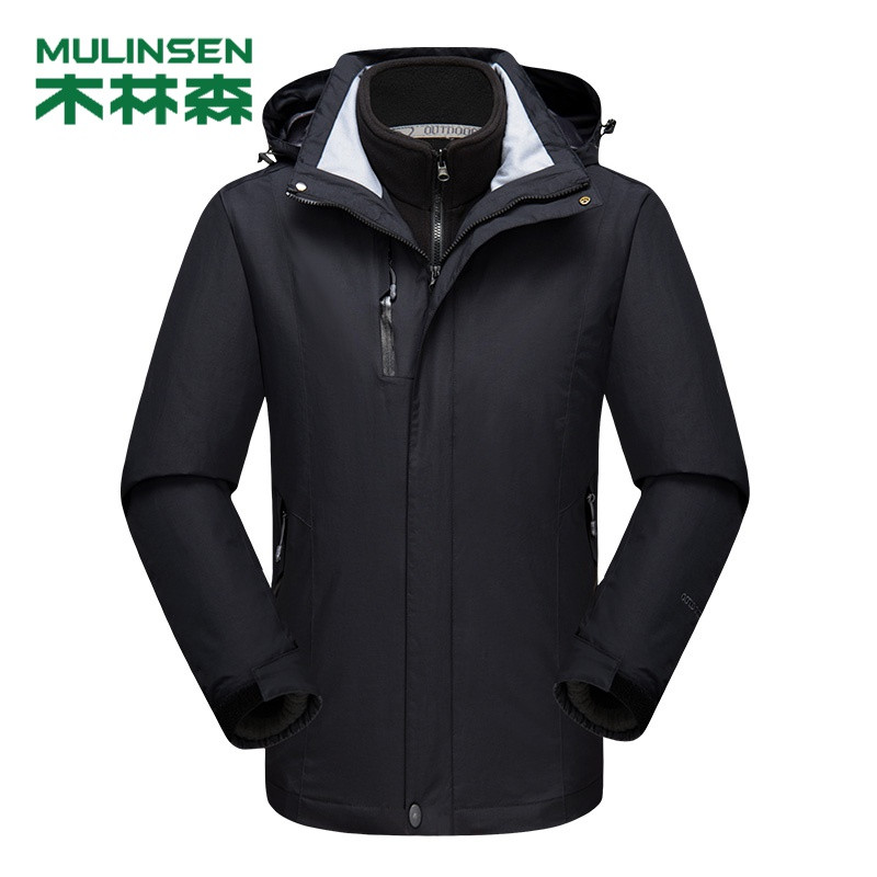 木林森(MULINSEN)男女外套新款三合一两件套情侣登山服带帽户外防风冲锋衣 男款-黑色 XS