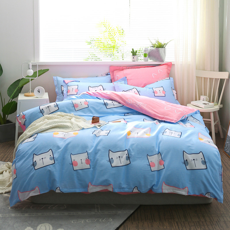 北极绒四件套2.0m全棉纯棉被套床单三件套床上用品网红款床笠被单夏季 呆萌猫咪 1.5m-1.8m-2.0m通用(被套2.0*2.3m)
