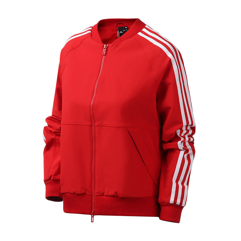 阿迪达斯女服外套夹克飞行领休闲运动服FK3510 M FK3510浅猩红+能量红