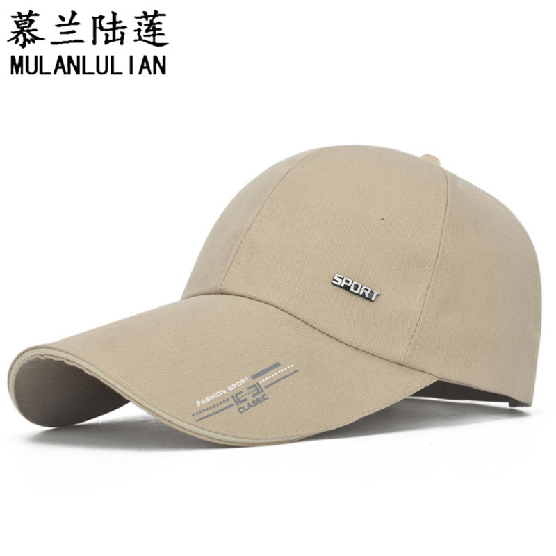 帽子春秋棒球帽男韩版棉质遮阳帽圆顶长檐户外钓鱼鸭舌帽字母运动可调节 卡其色
