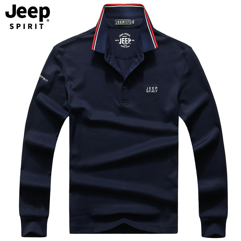 JEEP/吉普长袖T恤男2019秋装新品翻领长袖大码宽松休闲百搭体恤打底衫A245 M 蓝色