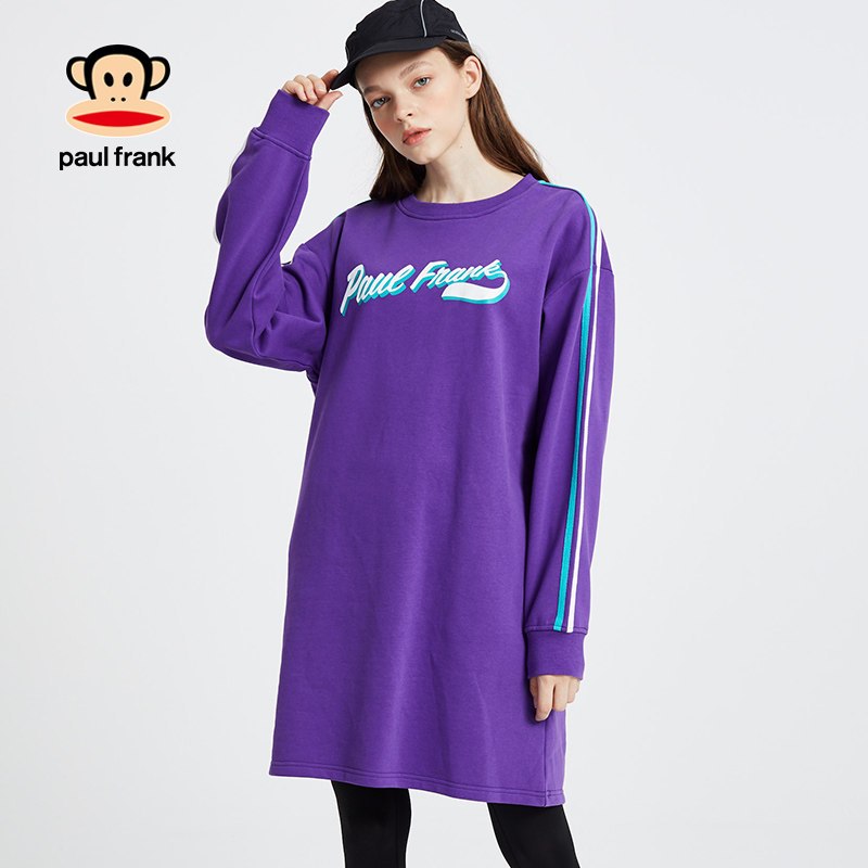 PaulFrank/大嘴猴春秋季新款卫衣女韩版时尚印花宽松潮连衣裙 紫色 M
