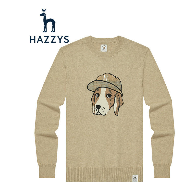 哈吉斯HAZZYS2019秋装新款羊毛衫男都市时尚棉羊毛 170/92A46 米色BI