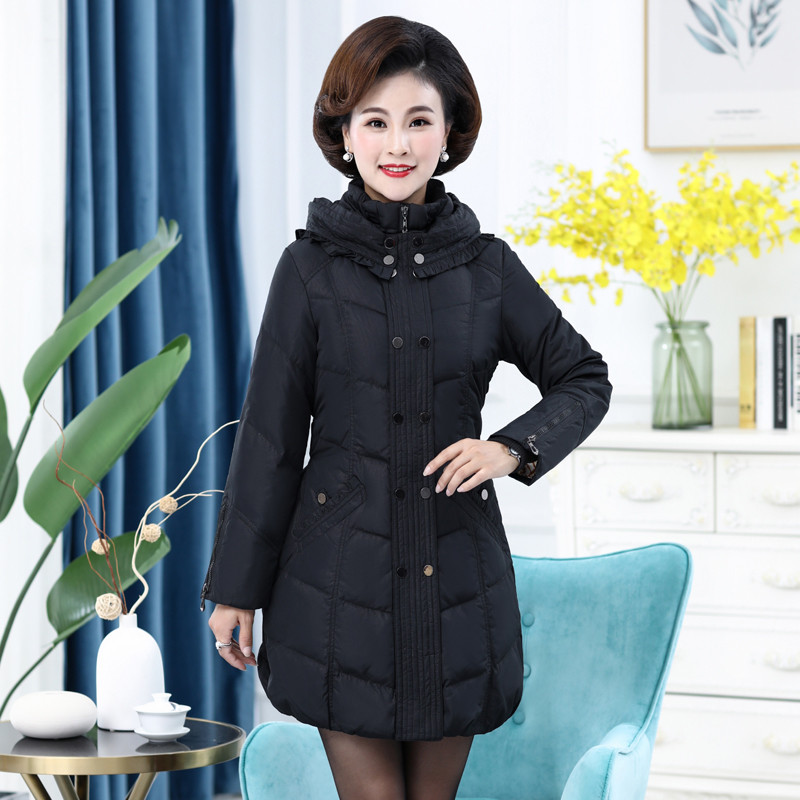 雪暖中老年人女装羽绒服女秋冬装外套女防风中长款修身羽绒服外套 170 黑色