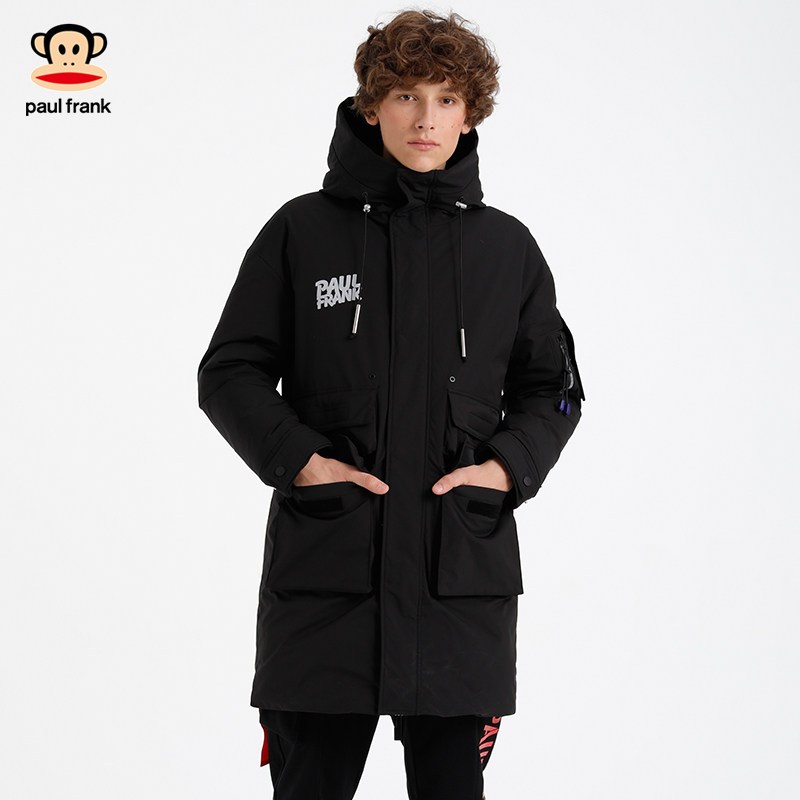 PaulFrank/大嘴猴冬季2019羽绒服男装中长款保暖休闲外套潮X XXL 黑色