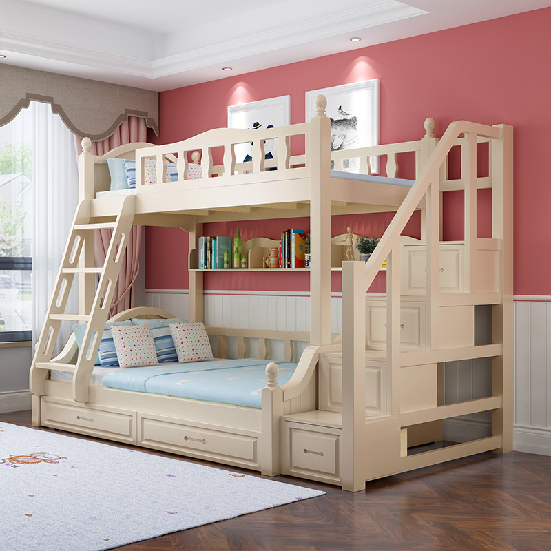 高低床全实木上下床双层床成人母子床儿童床上下铺木床子母床 双梯款上铺1.3米下铺1.6米