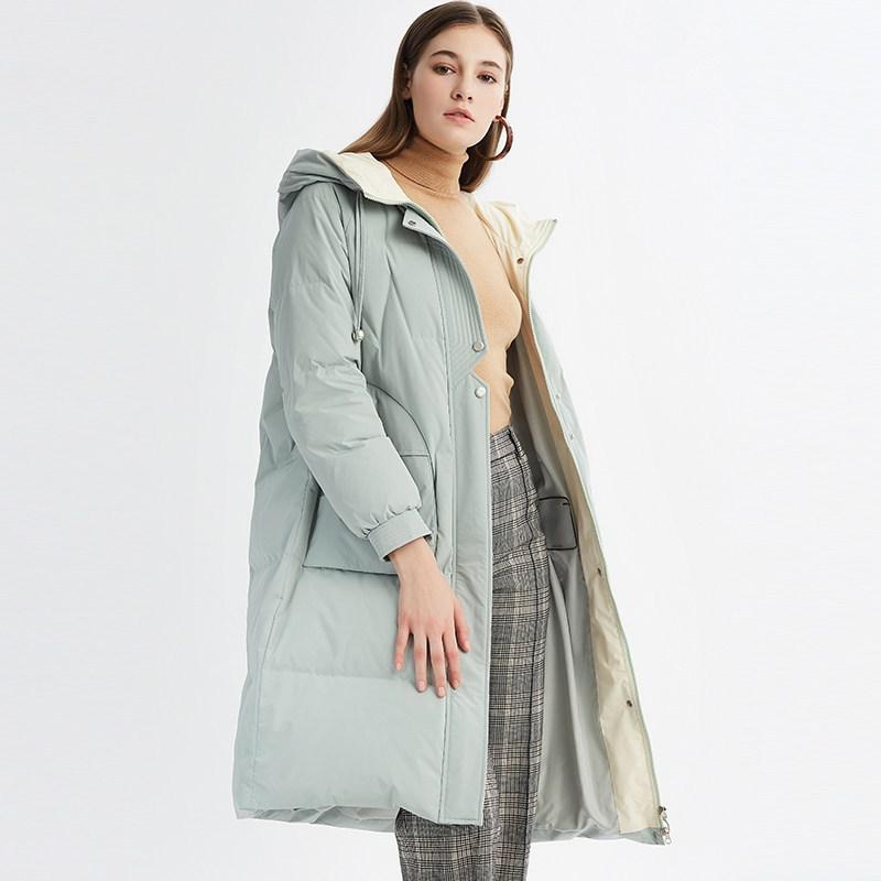 雪中飞羽绒服女长款连帽长过膝时尚白鸭绒冬装大码宽松加厚外套厚_1 170/L 豆绿
