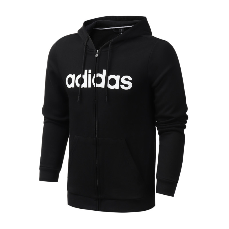 【自营】adidas阿迪达斯NEO男装logo款运动服休闲针织连帽外套上衣EI4736 M EI4736黑色