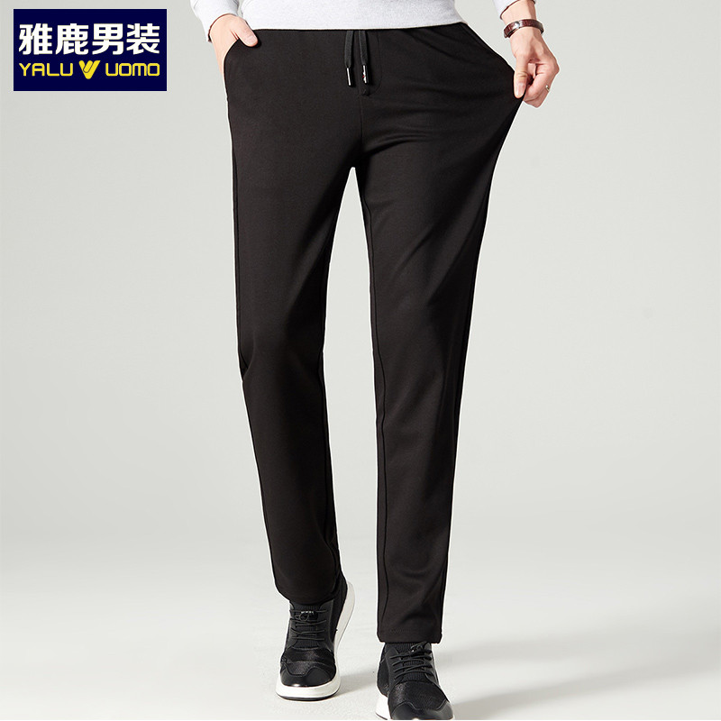 雅鹿男装秋季上新透气舒适抽绳腰身男士休闲长裤A1036KB01615 S1(黑色) 33