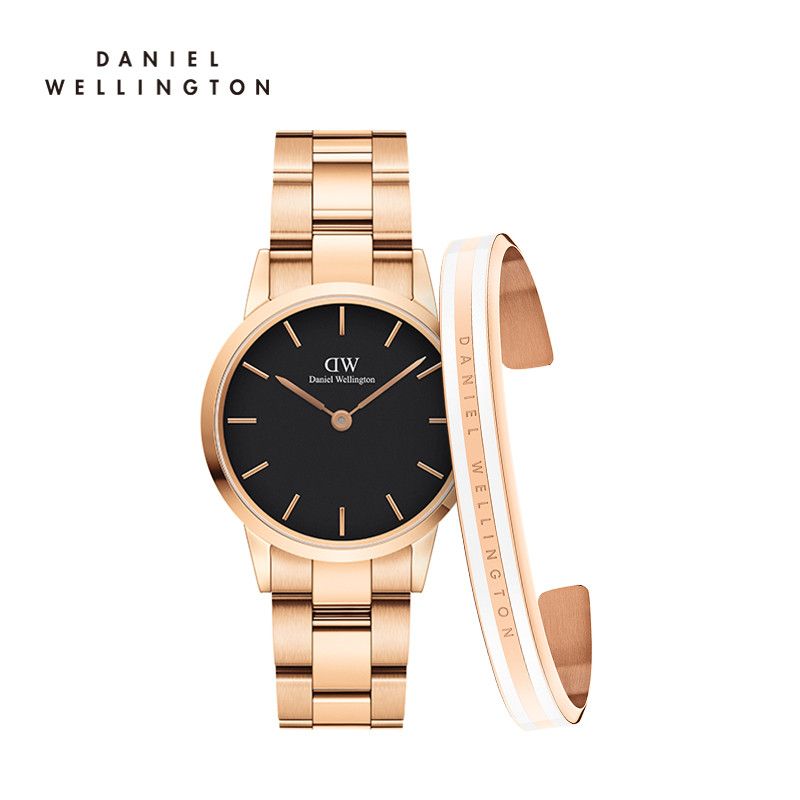 Danielwellington丹尼尔惠灵顿 dw手表女 轻奢时尚女士钢带腕表28MM+手镯套装 RGBlack+SlimBracelet-M